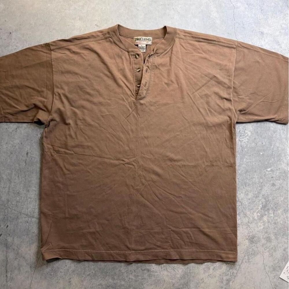 Vintage 90s Trails End Faded Brown Earth Tone Henley T-Shirt